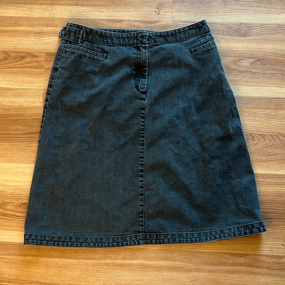 Lafayette 148 Black Denim Skirt Mid Length Side Snap Moto